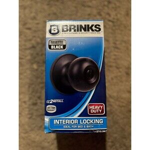 Brinks Interior Locking Matte Black Round Door Knob Heavy Duty For Bed & Bath